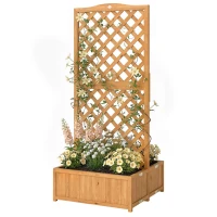 Outsunny Floreira com Treliça de Madeira com 2 Caixas Dobráveis Base de Ripas Vaso Elevado 73x70x170 cm Madeira(m-16)