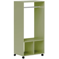 HOMCOM Open Wardrobe on Wheels, Bedroom Wardrobe with Clothes Hanging Rail, 2 Storage Shelves, Mobile Garment Rack for Cloakroom, Hallway, Green(m-1)