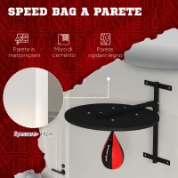 SPORTNOW Punching Ball a Muro con Speed Bag Girevole a 360° e Regolabile su 7 Altezze, Nero e Rosso(m-5)