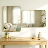 HOMCOM Rectangular Wall Mirror, 90 x 60 cm Wall Mounted Bathroom Mirror w/ Aluminium Alloy Frame and Tempered Glass, Gold Tone(m-8)