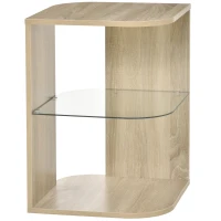 HOMCOM Mesita Auxiliar de Salón Moderna Mesilla de Noche con 3 Estantes Tablero de Cristal Mesita de Café para Sala de Estar Dormitorio 40x40x56 cm Madera Natural(m-11)