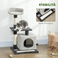 PawHut Albero Tiragraffi per Gatti Alto 85 cm con Casetta, Lettino, Pali e Tappetino Tiragraffi, Grigio(m-6)