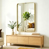 HOMCOM Rectangular Wall Mirror, 90 x 60 cm Wall Mounted Bathroom Mirror w/ Aluminium Alloy Frame and Tempered Glass, Gold Tone(m-9)
