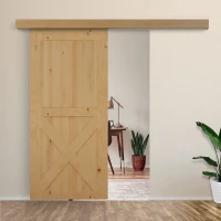 HOMCOM Kit Complet de Porte Coulissante en Bois, Quincaillerie Système Galandage pour Porte Épaisseur 35-45 mm, Charge Max. 75 kg, Rail, Roulettes, Vis, 200 x 3,05 cm, Brun(m-10)
