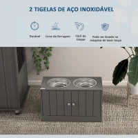 PawHut Comedouro Elevado Cinzento para Cães Grandes com 2 Tigelas de 2L, 2 Portas e Arrumação, 60x30x35,5 cm(m-4)
