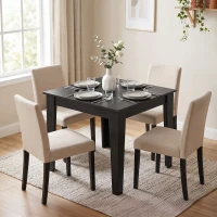 HOMCOM Dining Table for 4, 80L x 80W x 75Hcm, Modern Square Kitchen Table with Wood Effect Tabletop, Black Wood Effect(m-2)