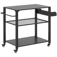 Outsunny Outdoor-Kücheninsel, Grillwagen mit Aufbewahrungsregal, Griff, 4 Rollen, Küchenwagen, Terrasse, Garten, Metall, Schwarz(m-11)