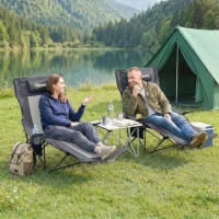 Outsunny 2er Set Campingstuhl faltbar Angelstuhl mit verstellbarer Rückenlehne Fußablage Getränkehalter Kopfstütze Dunkelgrau(m-2)