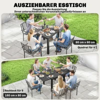 Outsunny Tuintafel Uitschuifbaar 80/160 x 80 cm Aluminium Eettafel voor 4-6 Personen, Rechthoekig met Lamellenblad(m-4)