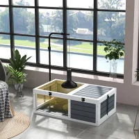 PawHut Maison enclos cage pour petit animal tortue avec 2 espaces support de lampe réglable 81 x 48 x 31,5 cm gris(m-10)