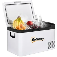 Outsunny Geleira Elétrica de Compressor 25L Portátil até -20℃ com Luz LED e Alças Dobráveis Geleira de Carro 12V/24V e 240V para Casa Campismo Viagem 58,5x33,5x35,2cm Branco(m-1)
