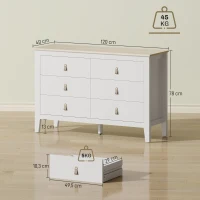 HOMCOM Cómoda de 6 Gavetas Cómoda para Dormitório com Puxadores de PU 120x40x78 cm Branco(m-3)