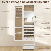 HOMCOM Espelho de Joias com Luzes LED Armário para Joias com Espelho de Ângulo Ajustável Gavetas Mesa Interior Dobrável Branco(m-7)