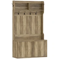 HOMCOM Móvel Cabide de Entrada com Sapateira Prateleiras Abertas e 6 Ganchos Estilo Moderno 100x38x172 cm Carvalho(m-1)