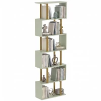HOMCOM S-Shaped Bookshelf, 6-Tier Bookcase, Freestanding Storage Shelves with Anti-Tip Strap for Living Room, Light Green(m-14)
