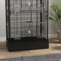 PawHut Cage à oiseaux volière avec portes perchoirs cage pour canaris perruches perroquets 61 x 36,5 x 98 cm noir(m-8)