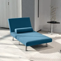 HOMCOM Single Velvet-Feel Sleeper Chair - Blue(m-10)