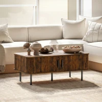HOMCOM Coffee Table with Storage, Living Room Table with Slatted Tambour Sliding Doors and Adjustable Foot Pads, Rectangular Coffee Table with Elevated Base for Living Room, Rustic Brown(m-10)
