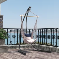 Outsunny Frame voor Hangstoelen in C-Vorm Metalen Standaard met Voet voor Hangzit tot 150kg Zwart(m-8)