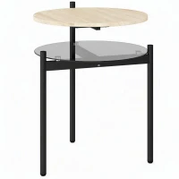 HOMCOM Ronde bijzettafel met open glazen legplank voor kleine ruimtes, 41,8 x 39,8 x 53,5 cm, eiken(m-1)
