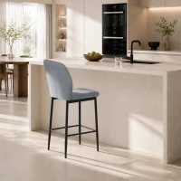 HOMCOM Modern Tall Chairs, Set of 2 Velvet Bar Stools with Footrest and Backrest, Kitchen & Living Room Stools, Grey(m-8)
