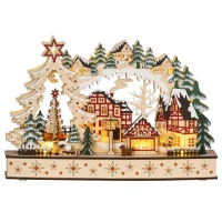 HOMCOM Weihnachtsdorf im Winterwunderland, 20 LED-Lichter, mehrschichtig, Naturholz, 45 x 12 x 30 cm(m-12)