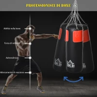 HOMCOM Set Sacco da Boxe per Adulti 120 cm, Sacco per Pugilato da Appendere con Guantoni e Ganci, Allenamento per Kickboxing, Nero Rosso(m-5)
