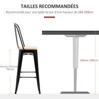 HOMCOM Lot de 4 tabourets de Bar Industriel avec Dossier Repose-Pied Hauteur Assise 76 cm métal noir Panneaux Multicouches Imitation Bois Clair(m-7)
