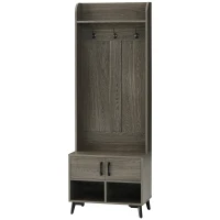 HOMCOM Móvel Cabide de Entrada com Sapateiro 3 Ganchos 2 Portas 2 Compartimentos e Prateleira de Armazenamento 60x34x170 cm Cinza(m-12)