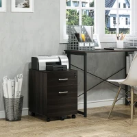 Vinsetto 2-Drawer Locking Office Filing Cabinet w/ 5 Wheels Rolling Storage Hanging A4 Cupboard Home Organisation Black Wood Grain(m-2)
