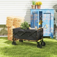 Outsunny 160L Festival Trolley on Wheels, Folding Camping Trolley Cart w/ Tailgate, 100kg Heavy Duty Garden Collapsible Folding Wagon w/Adjustable Handle, Carry Bag for Beach Picnic, Black and Orange(m-10)