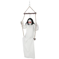 HOMCOM 170cm Animated Hanging Swing Ghost Halloween Decoration, Sound Touch Activated Ghost Halloween Animatronic(m-15)