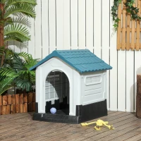 PawHut Casa para Cães Mini de Exterior em Plástico com 3 Janelas Base Elevada Telhado Inclinado 64,5x57x66 cm Azul(m-9)