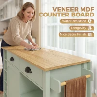 HOMCOM Kitchen Island with Drop Leaf Tabletop Kitchen Island on Wheels Storage Cabinet Shelf Trolley Light Green(m-7)