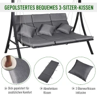 Outsunny Hollywoodschommel 3-zitter tuinschommel verstelbaar dak Textileen grijs(m-7)