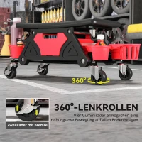HOMCOM Werkplaatskruk met Afneembare Zitting en Wielen, Opbergruimte, 33cm Hoog, Tot 135 kg, Rood(m-6)