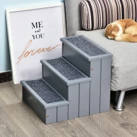 PawHut Scaletta per Cani a 3 Gradini con Tappeto Antiscivolo e Spazio Interno, 40.5x44.5x38cm, Grigio(m-7)
