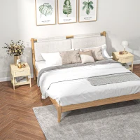 HOMCOM Bedside Table, Nightstand with Rattan Drawer and Storage Open Shelf, Farmhouse Side Table for Bedroom, Living Room, Set of 2(m-2)