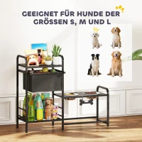 PawHut Verhoogde hondenkom hoogteverstelbaar Voerbak met opbergruimte Drinkkom 2 x 800 ml roestvrijstalen kommen 89,5x27x74 cm Zwart(m-8)