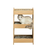PawHut Katzenbett dreistöckiges Katzenhaus mit Löcher weichen Kissen Polyester MDF Natur+Weiß+Grau 50 x 43 x 74 cm(m-4)