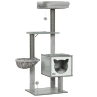 PawHut Arranhador para Gatos com Plataforma Rede Caverna Cama Postes de Sisal e Bolas de Brincar 48x40x126 cm Cinza(m-1)