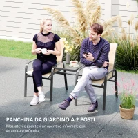 Outsunny Panchina 2 Posti da Giardino con Braccioli, Schienale Alto e Tavolino Basso Centrale in Vetro, Marrone e Nero(m-3)
