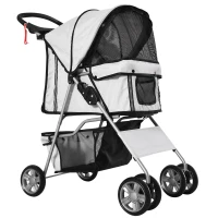 PawHut Poussette buggy pliable animaux chariot pliante chien chat porte-gobelet panier de rangement inclus roues avec frein tissu 600D Oxford acier 75 x 45 x 97 cm gris(m-12)