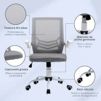 HOMCOM Home Office Furniture Set, Modern Computer Desk with Storage Shelf and Ergonomic Mesh Chair with Flip-Up Arms, Lumbar Support, Adjustable Height, Swivel Wheels, White and Grey(m-7)