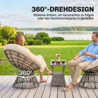 Outsunny Papasansessel, Korbsessel, Sitzkissen, Kunstrattan, drehbar, Metallrahmen, 87 x 97 x 86 cm, Beige(m-4)