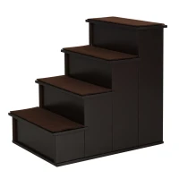 PawHut Escada para Animais de Estimação de 4 Degraus Escada para Cães e Gatos com Tapetes Antideslizantes Removíveis 40x59x54,2 cm Marrom Escuro(m-1)