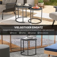 Outsunny 2-delige Stapelbare Bijzettafelset Ronde Buitentafel Waterbestendig Balkontafel van Staal Ruimtebesparend Donkergrijs(m-4)