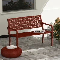 Outsunny Buitenbank, Tuinbank van Staal, Uitgesneden Rugleuning, Armleuningen, Voor 2 Personen, Rood(m-8)