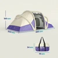 Outsunny Inflatable Tent 2 Bedroom Tunnel Design Windproof Air Tent with Carry Bag for 4 Person(m-3)