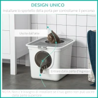 PawHut Lettiera per Gatti Chiusa a 2 Ingressi con Vassoio e Paletta, in Plastica PE, 44x55x39 cm, Bianco(m-6)
